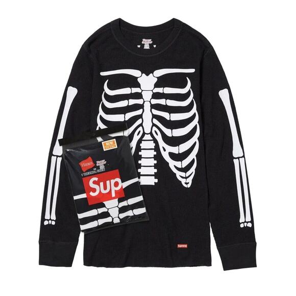 NEW Supreme Hanes Bones Thermal Crew Neck Top Size Small Black - Picture 1 of 5